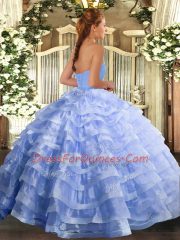 Lavender Ball Gowns Sweetheart Sleeveless Organza Floor Length Lace Up Ruffled Layers Quinceanera Gowns