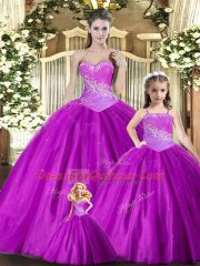 Popular Beading and Ruching 15th Birthday Dress Purple Lace Up Sleeveless Floor Length