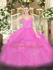 Discount Lilac Sleeveless Tulle Zipper Sweet 16 Quinceanera Dress for Military Ball and Sweet 16 and Quinceanera