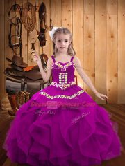 Trendy Floor Length Ball Gowns Sleeveless Fuchsia Kids Formal Wear Lace Up
