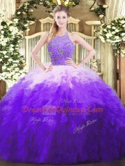 Customized Multi-color Sleeveless Beading and Ruffles Floor Length Sweet 16 Quinceanera Dress