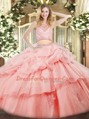 Pink Zipper Sweet 16 Dress Beading and Ruffles Sleeveless Floor Length