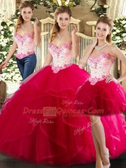 Pretty Hot Pink Sweetheart Lace Up Beading and Ruffles Sweet 16 Dresses Sleeveless