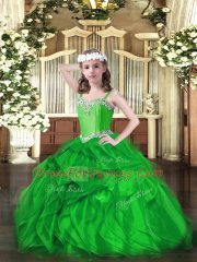 Organza Sleeveless Floor Length Girls Pageant Dresses and Beading and Ruffles