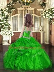 Organza Sleeveless Floor Length Girls Pageant Dresses and Beading and Ruffles