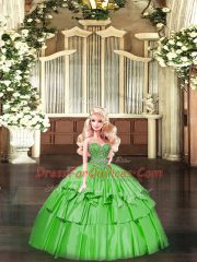 Designer Green Lace Up Sweetheart Beading and Ruffled Layers Quince Ball Gowns Organza Sleeveless