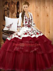 Cheap Sweep Train Ball Gowns Vestidos de Quinceanera Wine Red Sweetheart Organza Sleeveless Lace Up