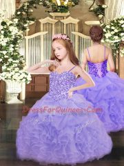 Lavender Ball Gowns Sweetheart Sleeveless Organza Floor Length Lace Up Beading and Ruffles Quinceanera Gown