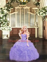 Lavender Ball Gowns Sweetheart Sleeveless Organza Floor Length Lace Up Beading and Ruffles Quinceanera Gown