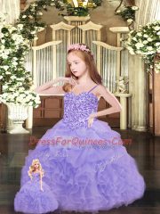 Lavender Ball Gowns Sweetheart Sleeveless Organza Floor Length Lace Up Beading and Ruffles Quinceanera Gown