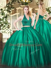 Graceful Sleeveless Floor Length Ruching Zipper Sweet 16 Quinceanera Dress with Dark Green