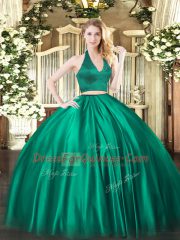 Graceful Sleeveless Floor Length Ruching Zipper Sweet 16 Quinceanera Dress with Dark Green