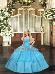 Admirable Aqua Blue Lace Up Sweetheart Beading and Ruffled Layers Quinceanera Gown Organza Sleeveless