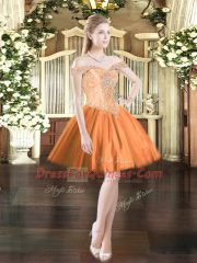 Orange Red Sleeveless Beading Floor Length Quinceanera Gown