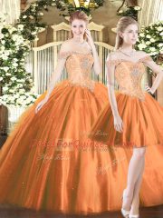 Orange Red Sleeveless Beading Floor Length Quinceanera Gown
