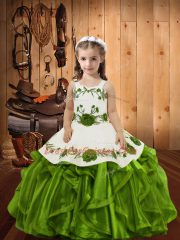 Fashion Sleeveless Embroidery and Ruffles Lace Up Custom Made Pageant Dress