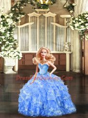 Luxurious Baby Blue Organza Lace Up Sweetheart Sleeveless Floor Length Vestidos de Quinceanera Beading and Ruffles