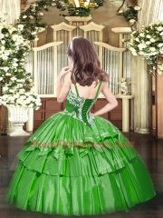 Ball Gowns Kids Pageant Dress Olive Green Straps Organza Sleeveless Floor Length Lace Up