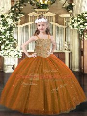 Excellent Brown Girls Pageant Dresses Party and Quinceanera with Beading Straps Sleeveless Lace Up