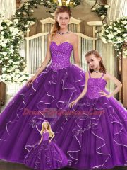 Purple Sweetheart Lace Up Beading and Ruffles Sweet 16 Dresses Sleeveless