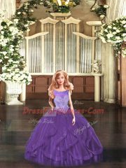 Scoop Sleeveless Lace Up Sweet 16 Quinceanera Dress Purple Organza