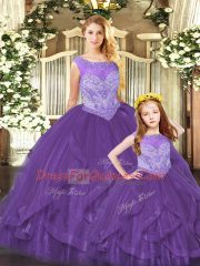 Scoop Sleeveless Lace Up Sweet 16 Quinceanera Dress Purple Organza