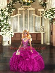 Excellent Fuchsia Ball Gowns Organza Straps Sleeveless Ruffles Floor Length Lace Up Sweet 16 Dress