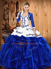 Modern Sleeveless Lace Up Floor Length Embroidery and Ruffles Vestidos de Quinceanera