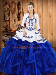 Modern Sleeveless Lace Up Floor Length Embroidery and Ruffles Vestidos de Quinceanera