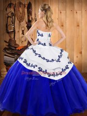 Deluxe Turquoise Ball Gowns Embroidery 15 Quinceanera Dress Lace Up Satin and Organza Sleeveless Floor Length