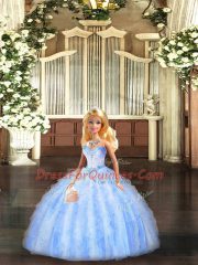 Floor Length Lace Up Quinceanera Gowns Lavender for Military Ball and Sweet 16 and Quinceanera with Beading and Ruffles