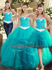 Trendy Floor Length Turquoise Ball Gown Prom Dress Sweetheart Sleeveless Lace Up