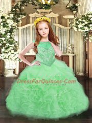Scoop Sleeveless Zipper Kids Pageant Dress Apple Green Organza
