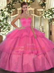 Hot Selling Sleeveless Beading and Ruffled Layers Lace Up Quinceanera Dress