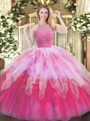 Adorable Multi-color Zipper Quinceanera Dress Beading and Ruffles Sleeveless Floor Length