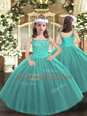 Nice Turquoise Lace Up 15 Quinceanera Dress Beading Sleeveless Floor Length