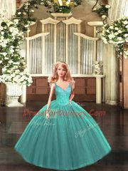 Nice Turquoise Lace Up 15 Quinceanera Dress Beading Sleeveless Floor Length