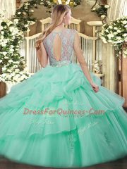 Extravagant Sleeveless Floor Length Beading and Ruffled Layers Backless Quinceanera Gowns with Yellow Green