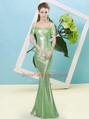 Dazzling Prom Evening Gown Prom and Party with Sequins Off The Shoulder Short Sleeves Zipper