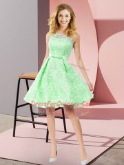 Knee Length Quinceanera Dama Dress Lace Sleeveless Bowknot