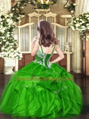 Customized Purple Sleeveless Appliques and Ruffles Floor Length Pageant Gowns For Girls