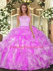 Lilac Sleeveless Organza Clasp Handle Quinceanera Gown for Military Ball and Sweet 16 and Quinceanera