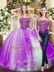 Inexpensive Beading and Ruffles Sweet 16 Dresses Eggplant Purple Lace Up Sleeveless Floor Length