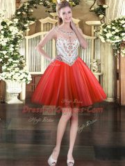 Simple Floor Length Coral Red Quinceanera Gowns Scoop Sleeveless Zipper