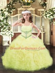 Yellow Ball Gowns Beading and Ruffles and Pick Ups Child Pageant Dress Lace Up Organza Sleeveless Floor Length