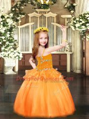 High Quality Lilac Sleeveless Floor Length Beading Lace Up Little Girls Pageant Dress