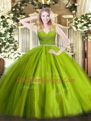 Custom Made Beading Quinceanera Dress Olive Green Zipper Sleeveless Floor Length