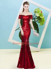 Popular Floor Length Zipper Prom Dresses Wine Red for Prom and Party with Sequins