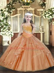 Ball Gowns Pageant Gowns Rust Red Straps Tulle Sleeveless Floor Length Lace Up