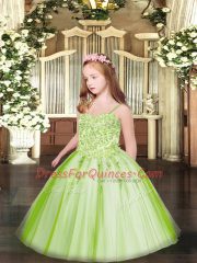 Inexpensive Yellow Green Kids Pageant Dress Party and Quinceanera with Appliques Spaghetti Straps Sleeveless Lace Up